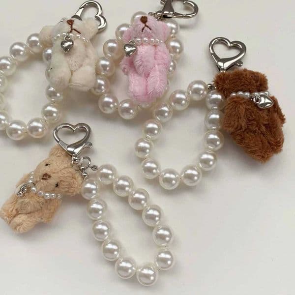 Yupsk Cute Rabbit Bear Doll Charms Keychain for Women Girls Pearl Beads Key Ring Handbag Backpack Decoration Accessories Gift W250721