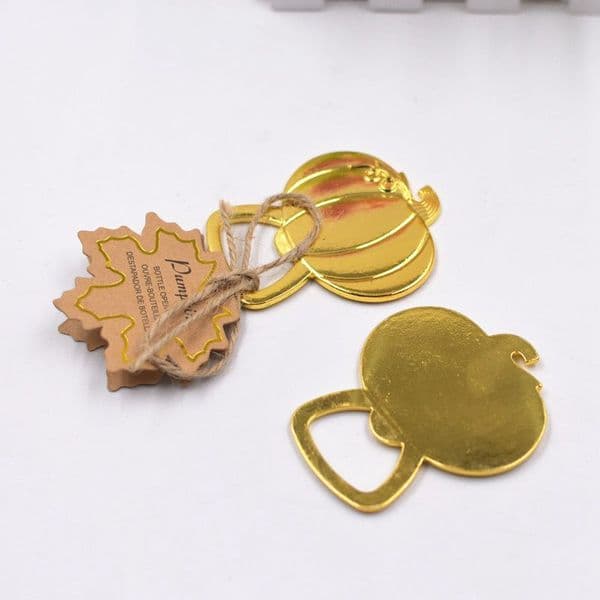 Golden Pumpkin Bottle Openers Wedding Favors Beer Openers with Tags