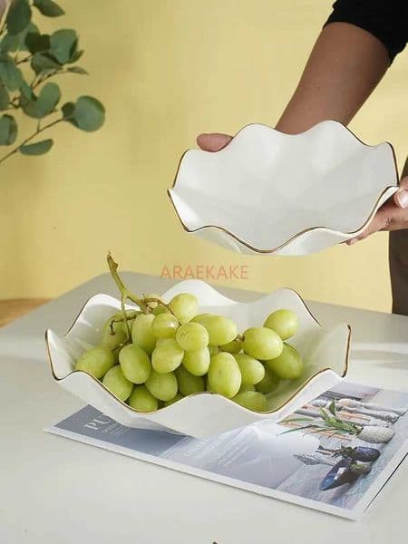 10 inches Creative and Fashionable Pure White Ceramic Fruit Plate Salad Snack Fruit Basin Simplicity X250721