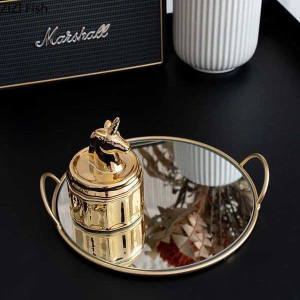 Brass Handle Storage Tray Mirror Soft Glass Storage Tray Gourmet Photo Plate Living Room Decorations Crafts Gift Home Decoration X250721