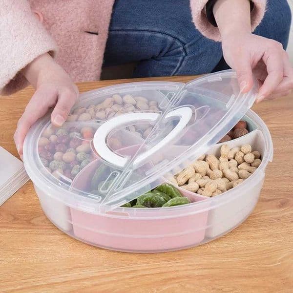 Divided Serving Tray Snack Plate with Lid Fruit Plates Compartment Candy Box Multi-function Food Storage Tray Household Gadgets X250721