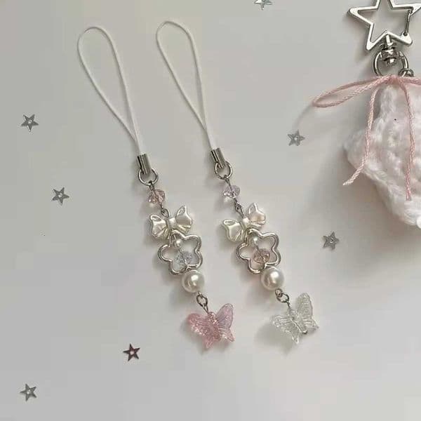 100% Handmade Butterfly Star Matching Phone Charm Pink and White Keychain Y2K Girl Friend Sisters Gift for Women W250721