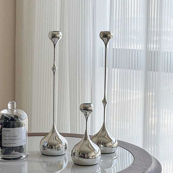 Silver Candle Holder Metal Candlestick Romantic Art Table Decoration for Home Dining Wedding Photography Props W250721