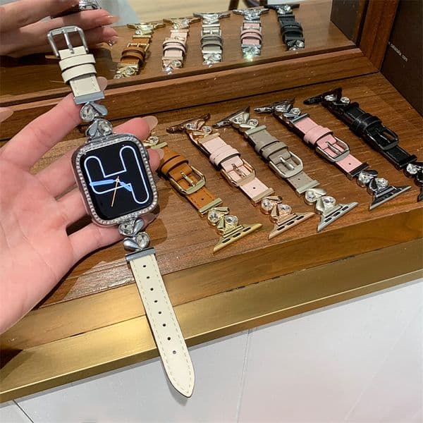 Luxury heart Leather Watch Bands For Apple Watch Ultra Straps 40mm 38mm 42mm 44mm 45mm 46mm 49mm Women PU leather Dressy Strap Wristband for iWatch Series 10 9 8 7 6 5 4 3 2 1