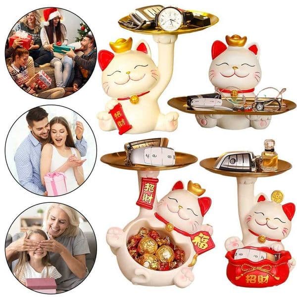 Fortune Cat Key Storage Tray Cartoon Creative Storage Tray Lucky Cat Home Storage Decorative Ornament for Home Porch Living Room X250721