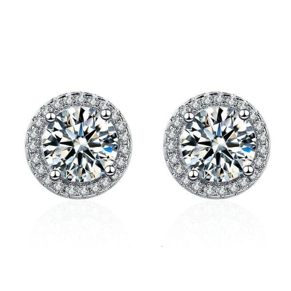 Fashion High-End Full Dia Princess Round Bag Jewelry Live Streaming Accessories Women's Sier-Plated Earrings