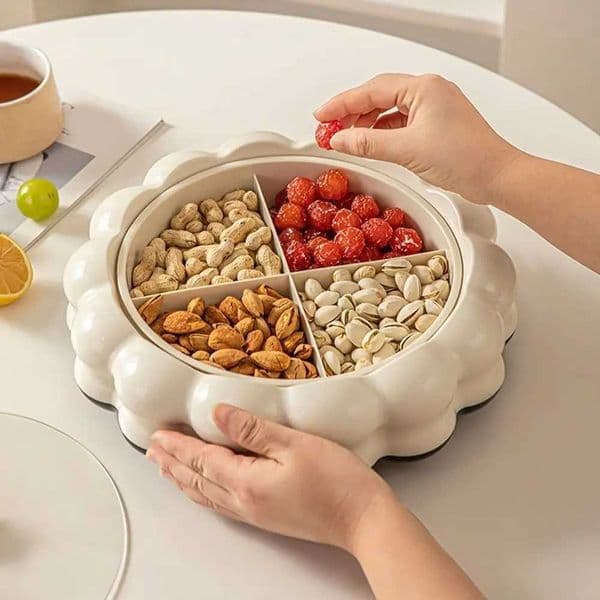 Plastic Rotatable Fruit Platter Divided Dustproof Dried Fruits Plate with Lid Large Capacity Snack Storage Box Living Room X250721