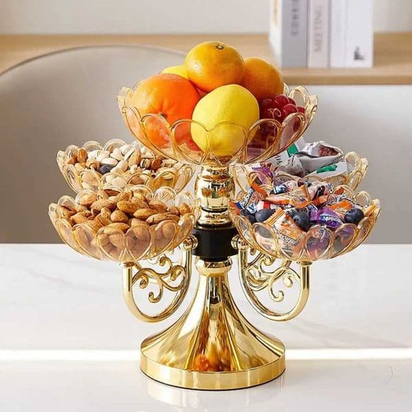 New PET Fruit Bowl with 5 Bowl Rotating Fruit Tray European Style Light Luxury Snack Dessert Plate Living Room X250721