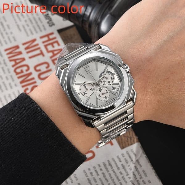 Bg Wrist Watches for Men 2026 Mens Watches Six needles Design All dials work Quartz Watch Top Luxury Brand Chronograph Clock Steel Belt Fashion Holiday gift