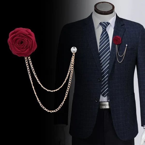 Korean Bridegroom Wedding Brooches Cloth Art Hand-made Rose Flower Brooch Lapel Pin Badge Tassel Chain Mens Suit Accessories 250715