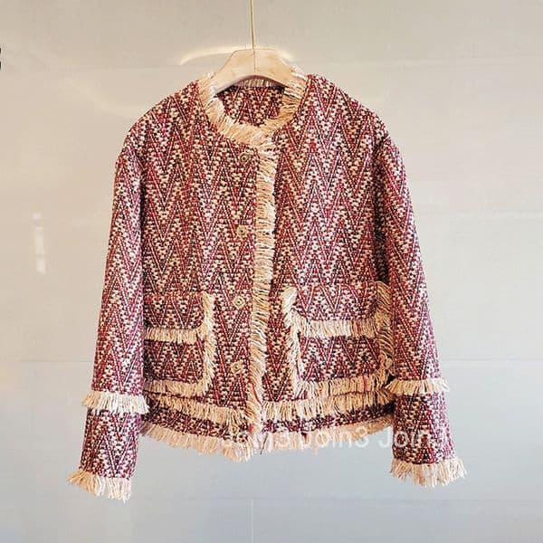 French Style Fashionable Elegant Little Designs Coat for Women Padded Street Style Autumn Winter Petite Woolen Coat with Tassels