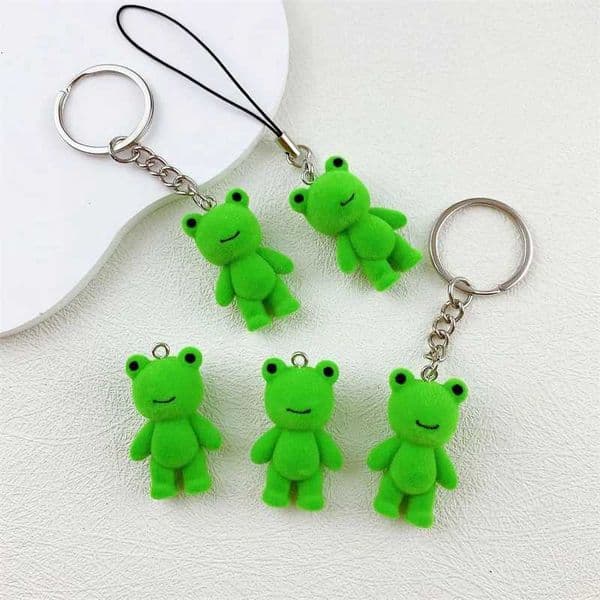 3D Cute Flocking Frog Keychain Flocked Little Frog Couple Mobile Phone Pendant Car Keyring Earphone Backpack Charms Bag Decor W250721