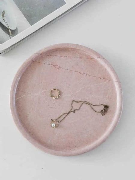 Nordic Natural Pink Marble Tray Living Room Decorative Storage Desktop Jewelry Perfume Tray Coffee Shop Advanced Teacup Tray X250721