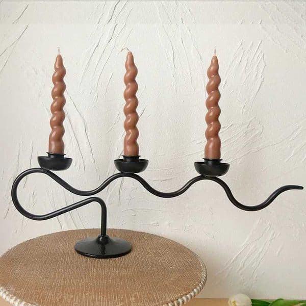 Nordic Style Metal Candlestick Black Wavy Iron Candle Holder for Home Creative Candelabra Home Wedding Decoration W250721