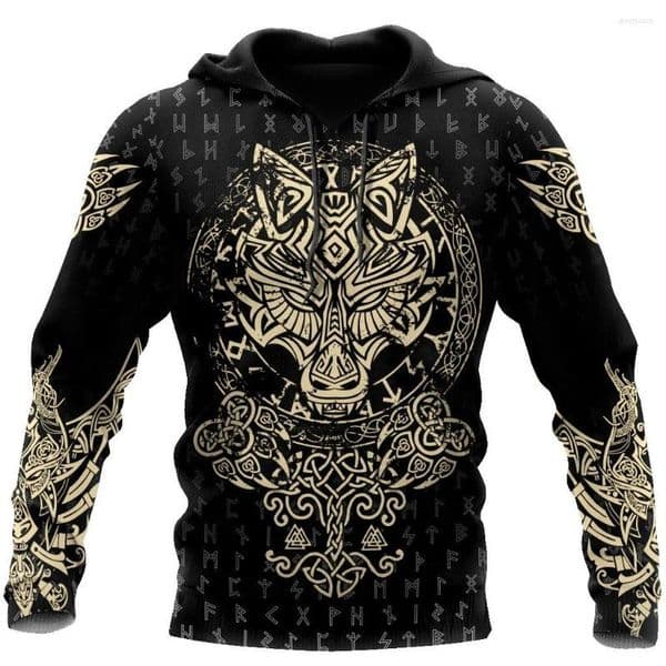Men's T Shirts 2025 Hoodie 3d Viking Harajuku Print Pullover Hooded Sweatshirt Oversized Vintage Male Clothing Fall Long Sleeve