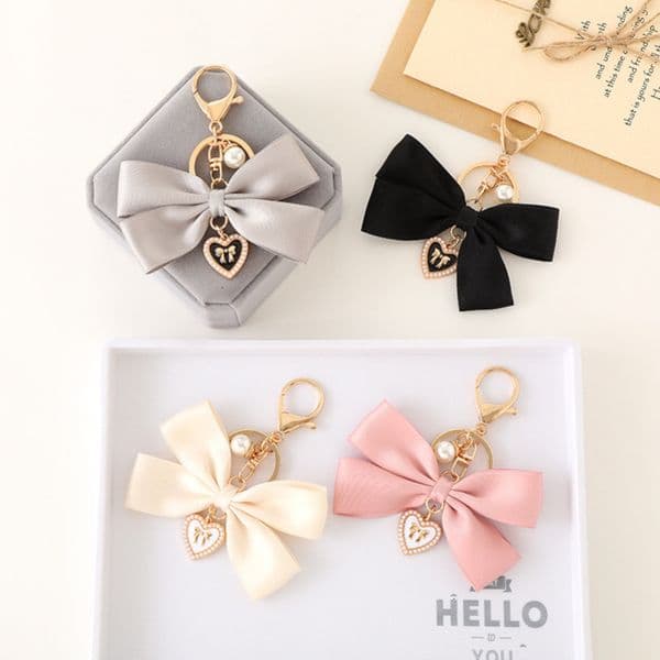 INS Fashion New Ribbon Bow Pendant Bag Keychain Hanging Decoration Korean Style Heart Chain cessories Z260427