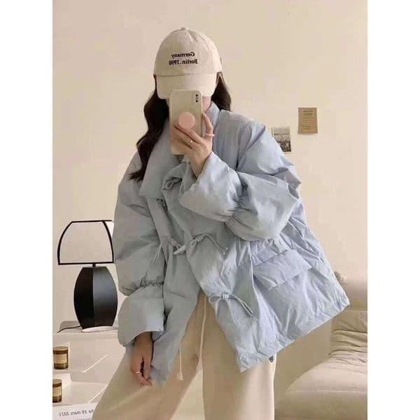 Korean Style Pink Down Jacket Winter Clothes New Fashion Loose Thick Warm Horn Button Short Quilted Coat Women Tops