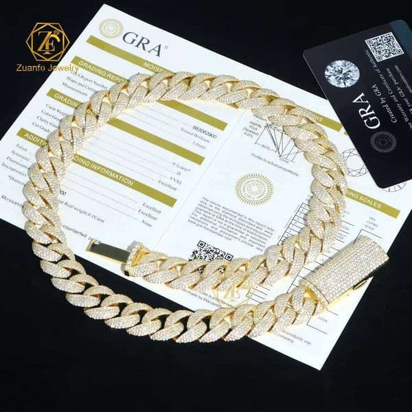 Yellow Gold 6-15mm 4 Rows Link Necklace Miami Sier Hip Hop Jewelry Moissanite Cuban Chain