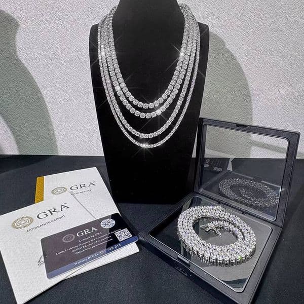 2025Fine Jewelry 3-8mm Tennis Chain Necklace Iced Out VVS Diamond Custom Moissanite Tennis Chain