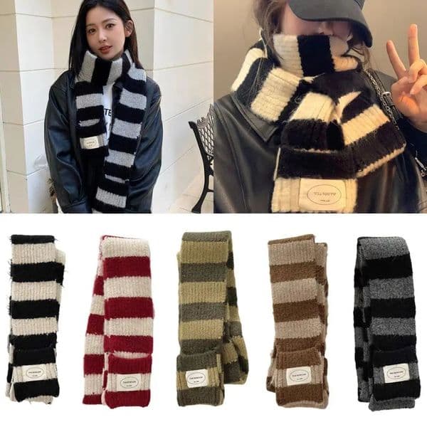 Girls Striped Long Scarves Y2K Striped Scarf Harajuku Gothic Neck Warm Winter Warm Scarf Thickened Black White Shawl Wrap Women 250717