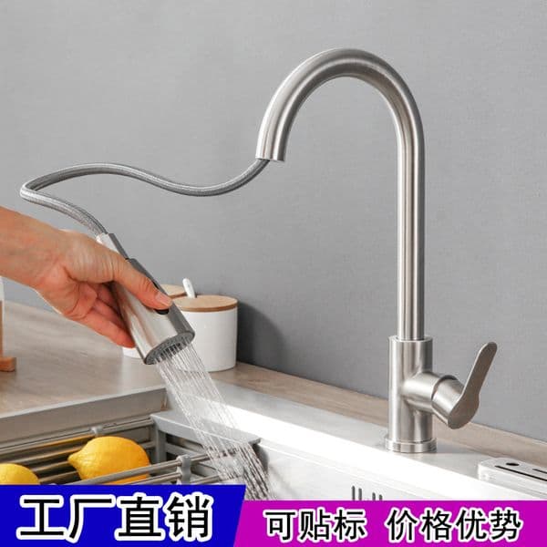 Kitchen Pull-out Faucet Hot and Cold Dual-use Stainless Steel Sink Basin Double Outlet Telescopic Faucet 220401