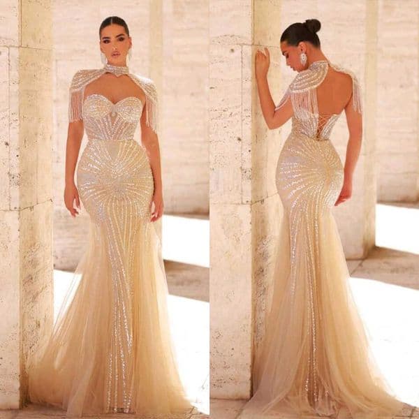 Designer Mermaid Wedding Dress Sweetheart Neck Sleeveless Backless Bridal Gowns Sequins Tassel Sweep Train Dresses Custom Made Vestidos De Novia Youmaigowns