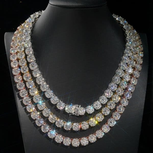10mm 18-24inch Passed Tester Unisex Moissanite Tennis Chain Necklace For Men Women 925 Sterling Silver Gold Plated Moissanite Bracelet Chain Hip Hop Nice Gift