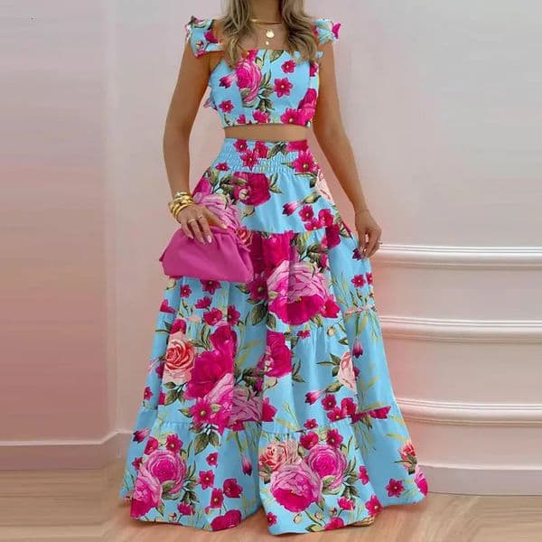 Skirt Y2k Two Piece Set Womans Clothing 2024 SpringSummer Elegant Sexy Collage Sleeveless Top and Longuette Suits Female 250709