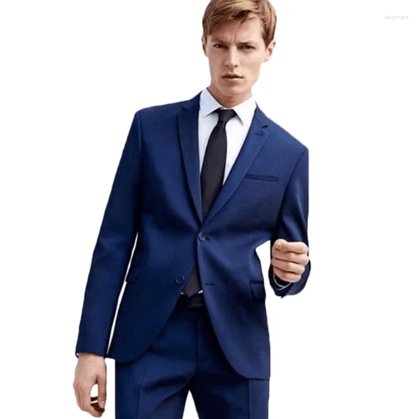 Men's Suits 2 Pieces Blue Suit Two Buttons Smart Casual Jacket & Trousers Italian Designer Party Wedding Business Slim Fit Homme
