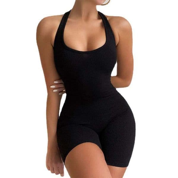 Women's Clothing Summer New Knitted Solid Color High Waist Tight Sports Yoga Jumpsuit B5