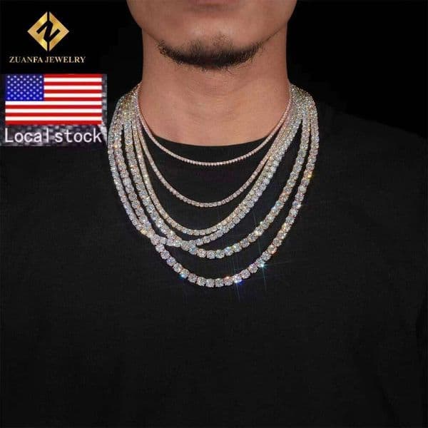 Fast Shipping 6.5mm Dia Tennis Necklace Solid Sier Iced Out Moissanite Hip Hop Jewelry Unisex