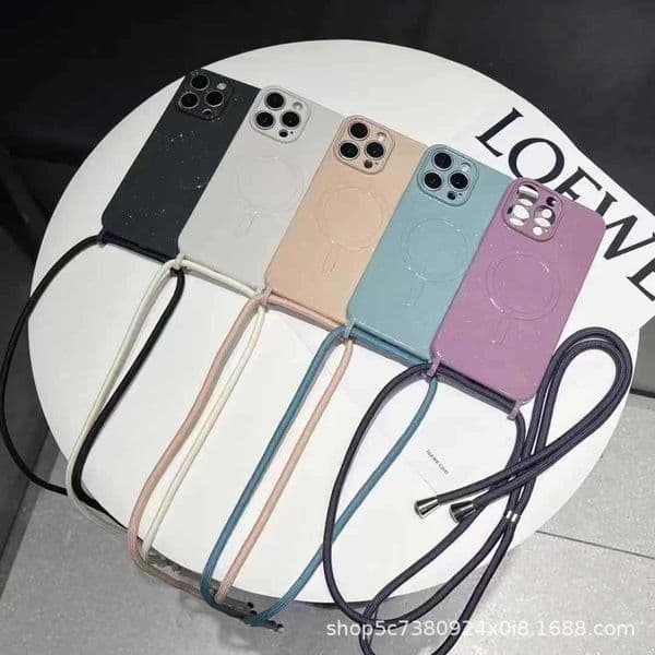 Cross-Border Glitter Phone Cord Case Magnetic Wireless Lanyard TPU Material for iphone 17 Air 16 15 14 13 12 11 Pro Max Plus