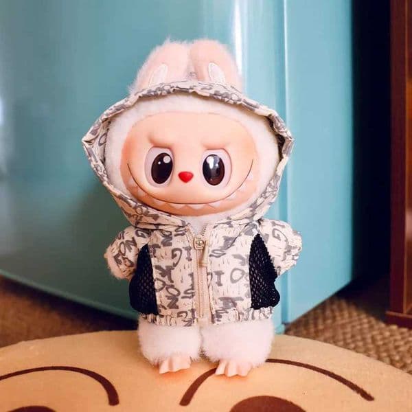 15/17cm Labubu Plush Doll Universal Accessory Zipper Hoodie Sun-Protective Clothing Letter Print Coat Outfits X250723