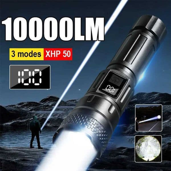 10000LM High Power LED Flashlights 500M New ABS Torch Light USB Rechargeable Hand Lamp Waterproof Outdoor Camping Lantern Z250722