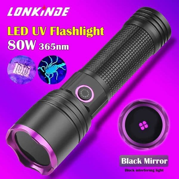Powerful 80W UV LED Flashlight 365nm Portable Ultraviolet Torch Light Inspection Lamp Pet Urine Scorpion Stain DetectorResin Z250722