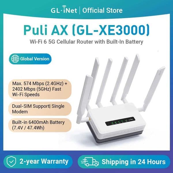 GL.iNet GL-XE3000 (Puli AX) Wi-Fi 6 5G Cellular Router with BatteryXJ250723
