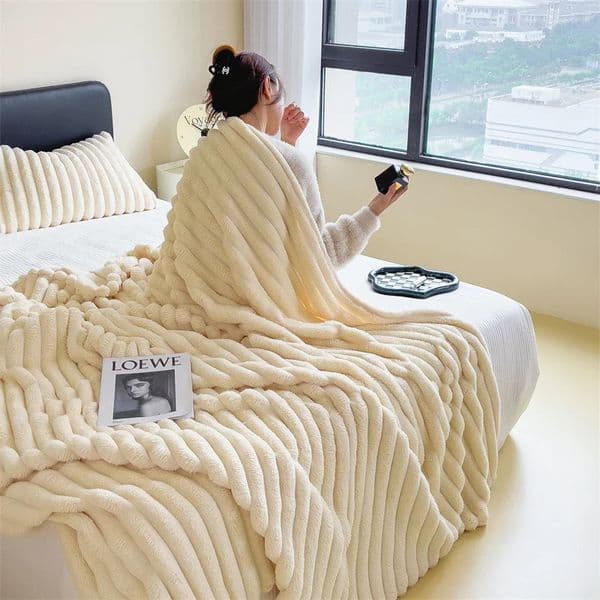 Simplicity Solid Color Thick Wide Strip Multifunctional Blanket Autumn Winter Flannel Bedroom Warm blanket Leisure Time Blanket 250721