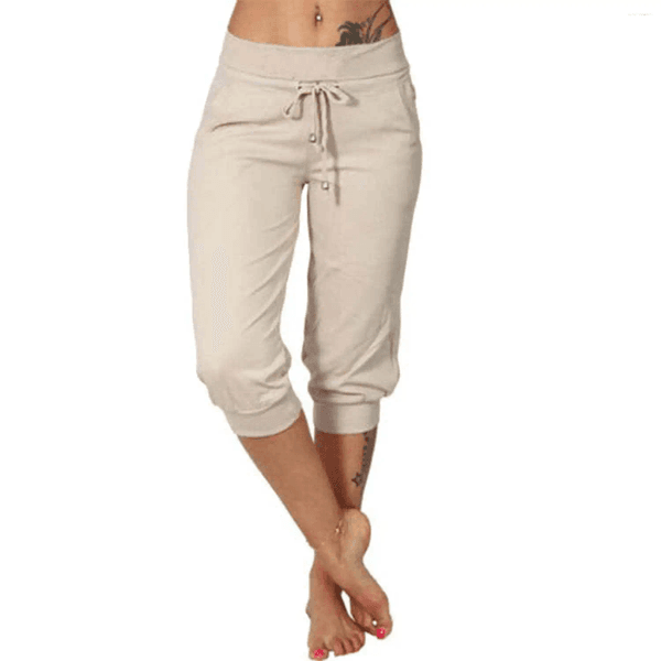 Women's Pants Cotton Linen Knit Capris Women Jogging Classic Solid Color Bandage With Pocket Trousers Leisure Streetwear