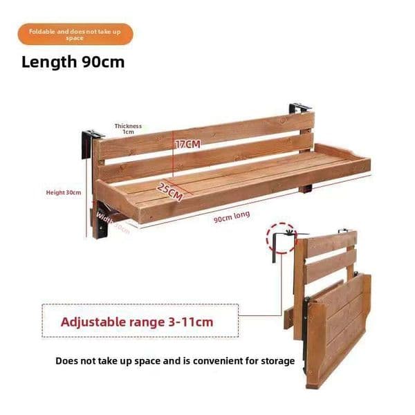 Solid Wood Foldable Balcony Flower Stand Rail-Hanging for Small Apartments Grows Flowers Serves as a Casual Bar Space-Saving Natural Leisure-Ready