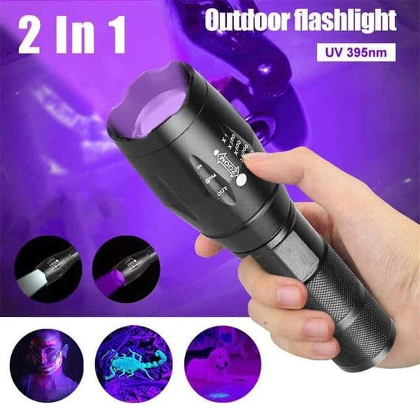 UV Flashlight Purple White Dual Light 395nm Ultraviolet Torch Zoom Flashlight Detection Lighting Lamp for Pet Stains Hunting Z250722