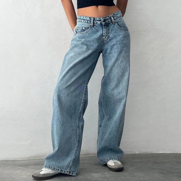 Autumn Winter Solid Color Loose Denim Pant Low Waist Wide Leg Trousers with Multi Pockets Streetwear 250717BANJIA