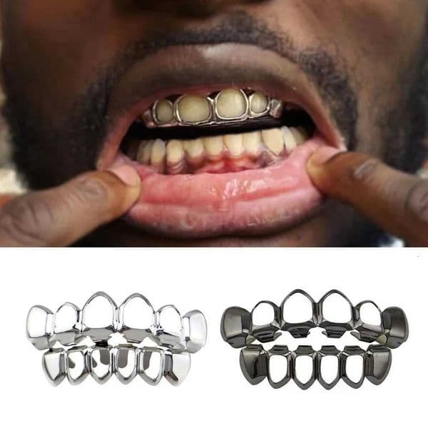 RACHELZ Hip Hop Gold Plated Teeth Grillz Fashion Top Bottom Hollow Tooth Cap Dental Grills For Men Women Jewelry Party Gift XJ250722