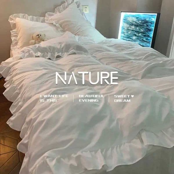 INS Princess Style Bedding Sets Ruffle Lace Bow Quilt Cover Romantic Bedclothes Decor Woman Girls Bedroom Duvet Cover 4pcs XJ250619