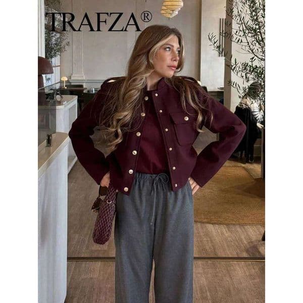 Fashion Women Soft Tweed Bomber Jacket O-Neck Long Sleeve Pockets Buttons Loose Woolen Coat Female Streetwear