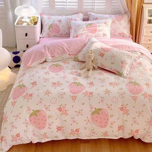 BeddingOutlet Strawberry Duvet Cover Set Twin Size Strawberry Print Bedding for Kid Teen Girls Room Decor Microfiber Quilt CoverXJ250619