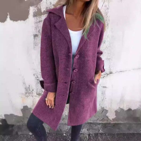 Spring And Autumn Women's Solid Color Turn-Down Collar Pocketed Cardigan Single-Breasted Mid-Length Coat B5