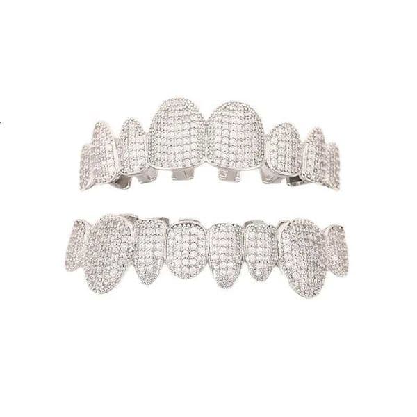 HipHop CZ Teeth Set For Unisex Top Bottom Mouth Gold Silver Color Teeth Tooth Cap Removable Dental Fashion Jewelry XJ250722