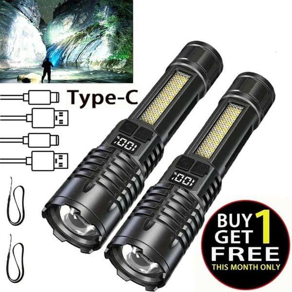 Buy 1 Get 1 Free Super Bright TYPE-C Rechargeable Portable Waterproof COB LED Flashlight Light Outdoor Camping Hiking Emergency Z250722