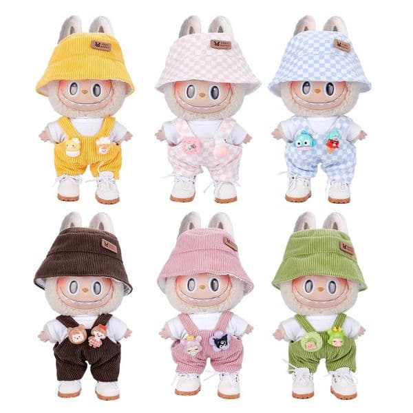 17CM Plush Labubu Fishermans Hat Underwear Hanging Pants Set Baby Clothes Labubu Clothes Outfit Labubu Accessories X250723