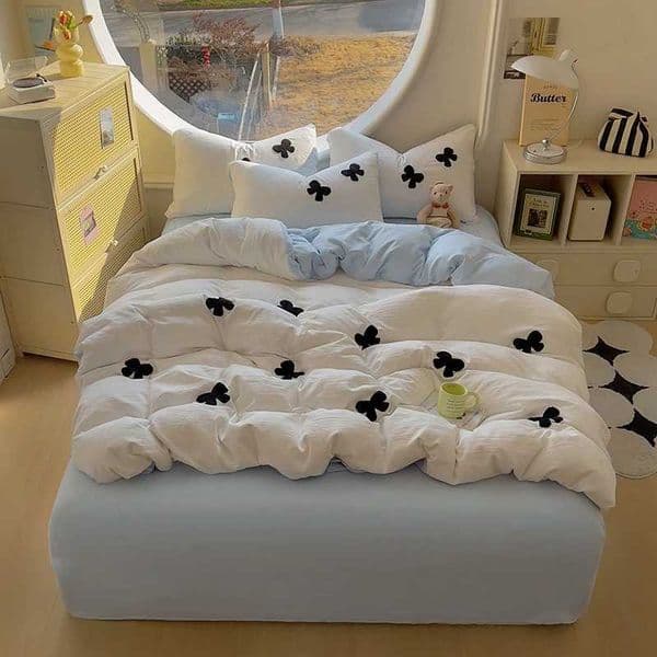 3pcs Duvet cover set (1*Duvet Cover + 2*Pillowcase Without Core) Butterfly knot yarn embroidery Bedding Set Soft Comfortable XJ250619